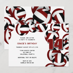 Invitación chicas de voleibol maroon fiesta de cumpleaños par