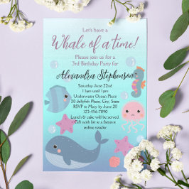 Invitación Chicas de Whale Under the Sea Ocean Beach Cumpleañ