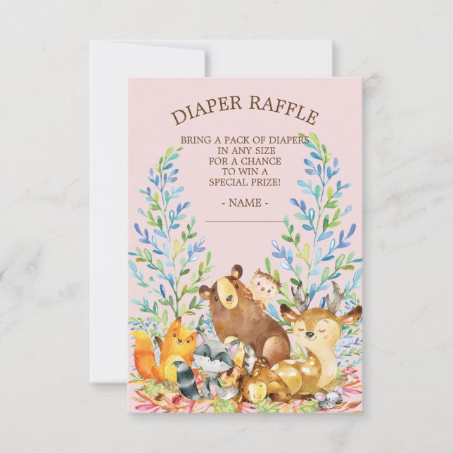 Invitación Chicas de Woodland Baby Shower Diaper Raffle Ticke (Anverso)