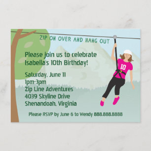 Invitación Chicas de Zip Line Lining Birday Party Invita