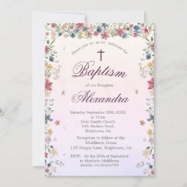 Invitación Chicas del bautismo cristiano florales rosas