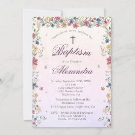 Invitación Chicas del bautismo cristiano florales rosas