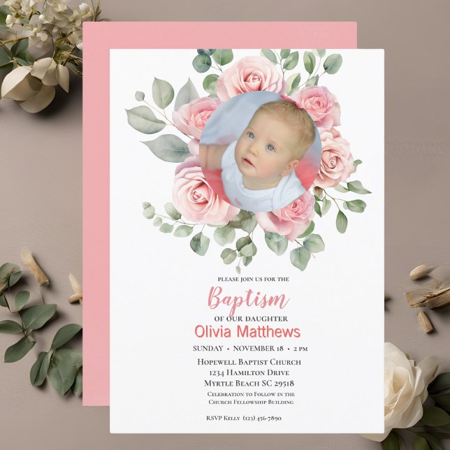 Invitación Chicas del bautismo foto rosas (Subido por el creador)