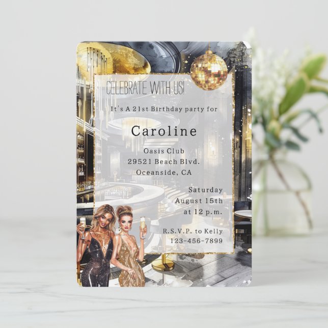 Invitación Chicas del Black Gold Night Club Fiestas Disco Cum (Anverso de pie)