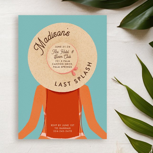 Invitación Chicas del cabello rojo fin de semana Fiesta de so (ginger hair and tan skin girl wearing a beach hat - bachelorette pool party invitation)