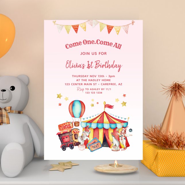 Invitación Chicas del Carnaval de Circo Primer Cumpleaños (Subido por el creador)
