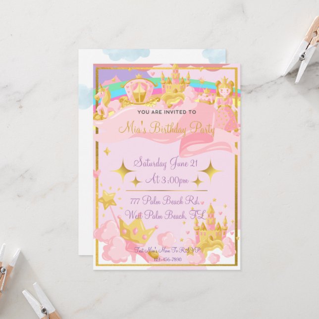 Invitación Chicas del Castillo de la Princesa Real de Oro (Anverso/Reverso In Situ)