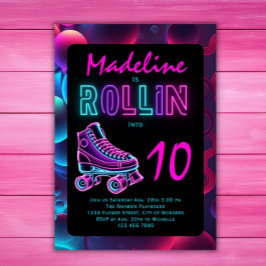 Invitación Chicas del Fiesta de patinaje sobre ruedas Neon Gl