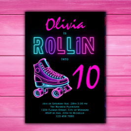Invitación Chicas del Fiesta de patinaje sobre ruedas Neon Gl