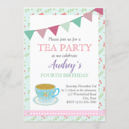 Invitación Chicas del Fiesta del té Cumpleaños Shabby Chic Ta