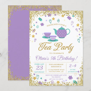Invitación Chicas del Fiesta del té de la Purpurina Purple Go