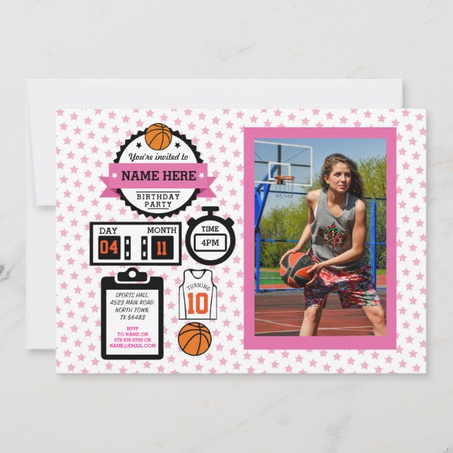 Invitación Chicas del Fiesta Deportivo Rosa Nacimiento de Bal (Anverso)