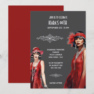 Invitación Chicas del flapor gris rojo tema Gatsby melanina b