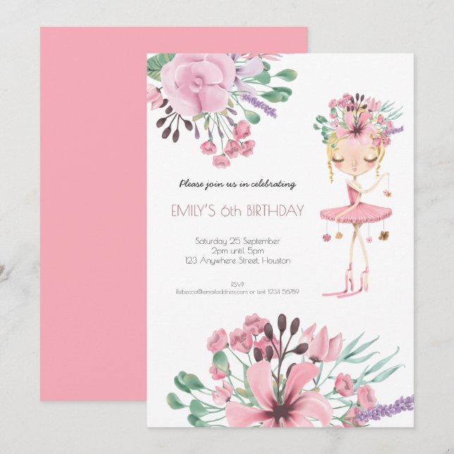 Invitación Chicas del Foliage Ballerina Florals Fiesta de Cum (Anverso / Reverso)