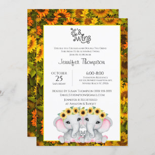 Invitación Chicas del girasol Twin Elephant Baby Shower