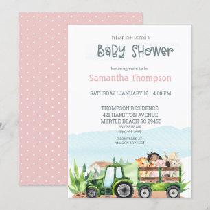 Invitación Chicas del Green Tractor de la granja de animales