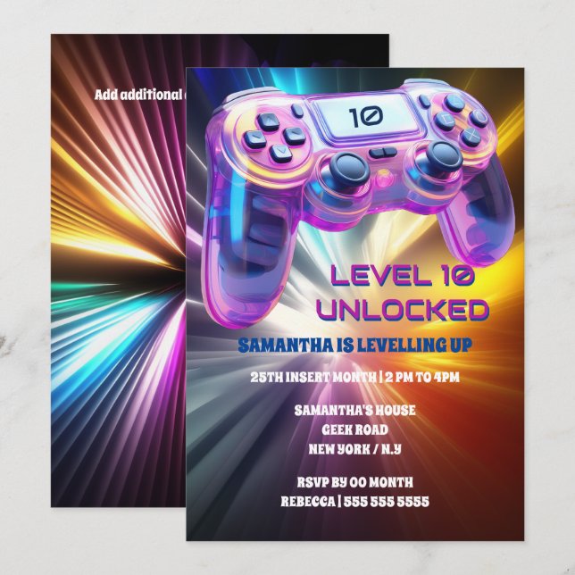 Invitación Chicas del neon starburst del controlador de juego (Anverso / Reverso)