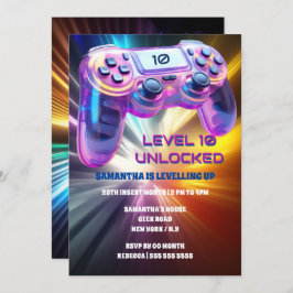 Invitación Chicas del neon starburst del controlador de juego