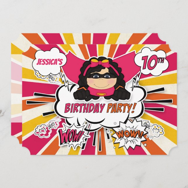 Invitación chicas del partido de los 10 años Superheroína Cóm (Anverso / Reverso)