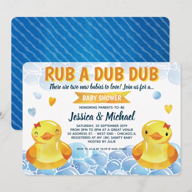Invitación Chicas del pato de caucho gemían Baby Shower (Anverso / Reverso)