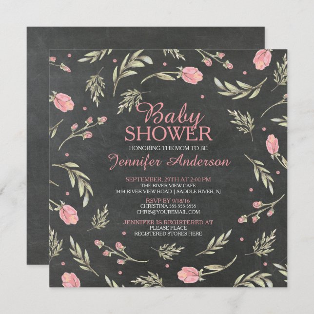 Invitación Chicas del tablero rosa rosa bonito Baby Shower (Anverso / Reverso)