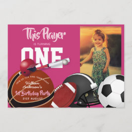 Invitación Chicas Deportes Primer Cumpleaños Béisbol Rosa Inv