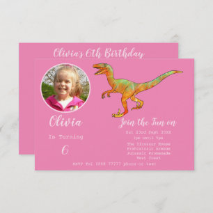 Invitación Chicas Dinosaurios Cumpleaños Fiesta Velociraptor