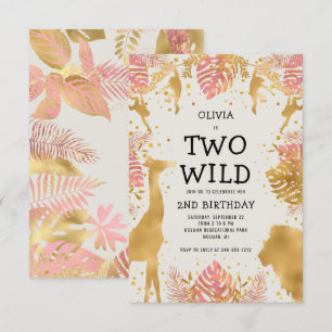 Invitación Chicas Dos Salvajes Cumpleaños 2º Rosa Beige Safar