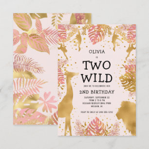 Invitación Chicas Dos Salvajes Cumpleaños Número 2 Safari de 