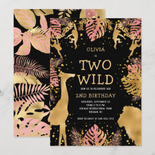 Invitación Chicas Dos Salvajes Cumpleaños Segundo Safari Rosa