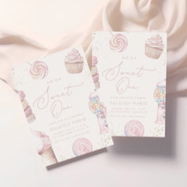 Invitación Chicas Dulce Rosa Un Candy Helado Primer Cumpleaño