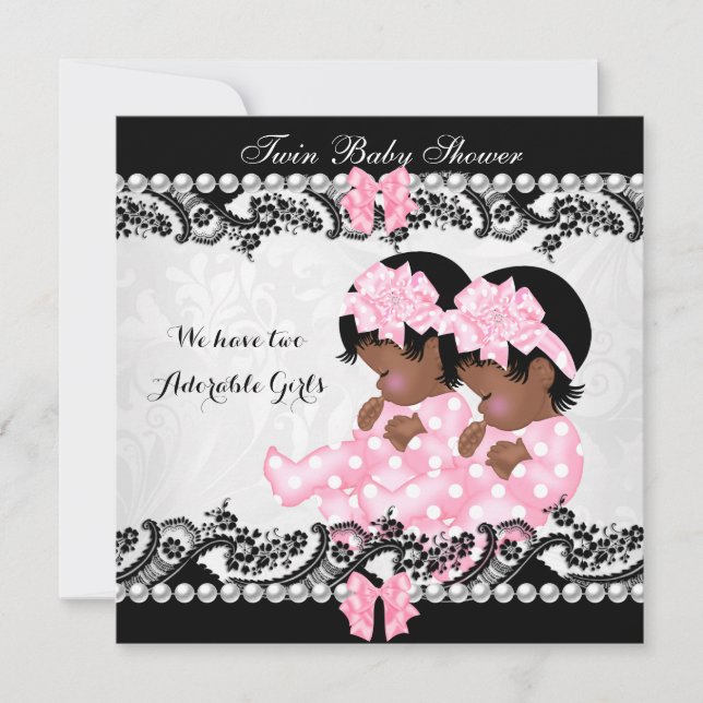 Invitación Chicas dulces de la ducha de bebé gemelas afroamer (Anverso)