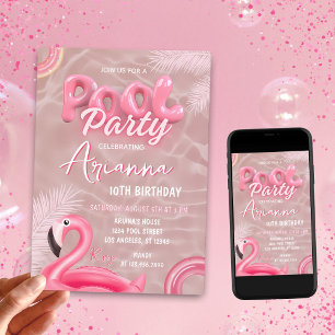 Invitación Chicas editables Fiesta de piscina rosada Cumpleañ