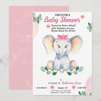 Invitación Chicas elefantes cutáneos Baby Shower