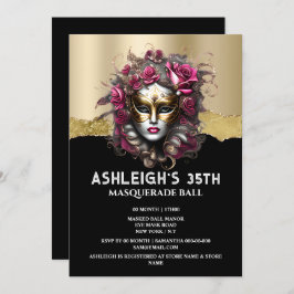 Invitación Chicas elegantes con máscara rosa rosada de la mas