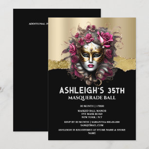 Invitación Chicas elegantes con máscara rosa rosada de la mas