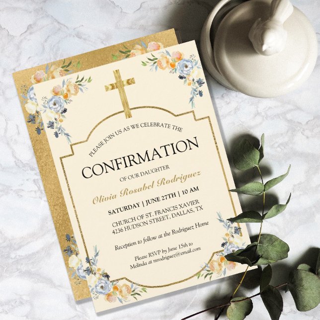 Invitación Chicas elegantes confirman la flor crema de manteq (ELEGANT GIRLS BUTTER CREAM FLORAL CONFIRMATION INVITATION)