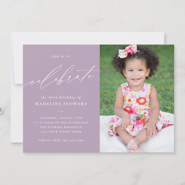 Invitación Chicas elegantes foto de cumpleaños Lavender Purpl (Anverso)