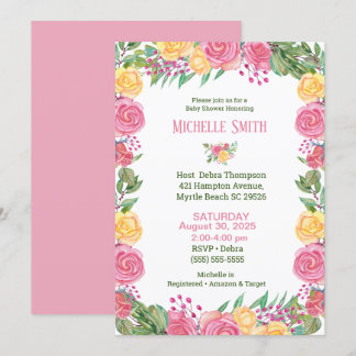 Invitación Chicas Elegantes rosas amarillas Baby Shower