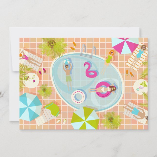 Invitación Chicas en bikini y chicos jugando un juego de pisc (Anverso)