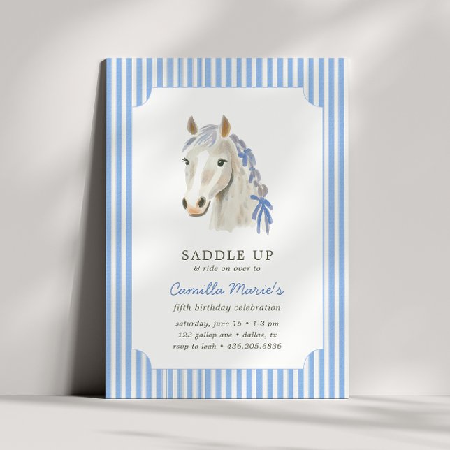 Invitación Chicas ensillan a preppy Pony Blue Birday (Subido por el creador)