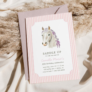 Invitación Chicas ensillan a preppy Pony Horse Pink Birday