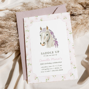 Invitación Chicas ensillan a preppy Pony Horse Pink Birday