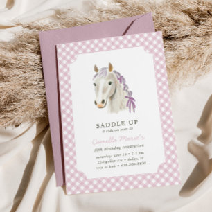 Invitación Chicas ensillan a preppy Pony Horse Pink Birday
