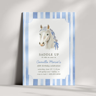 Invitación Chicas ensillan a preppy Pony Horse Stripe Cumplea