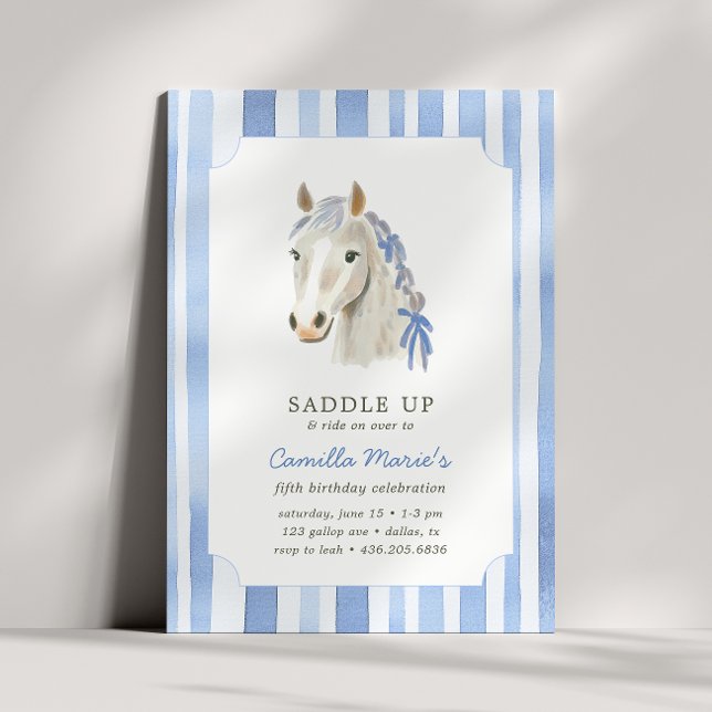 Invitación Chicas ensillan a preppy Pony Horse Stripe Cumplea (Subido por el creador)