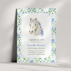 Invitación Chicas ensillan a preppy Pony Horse Toile Cumpleañ