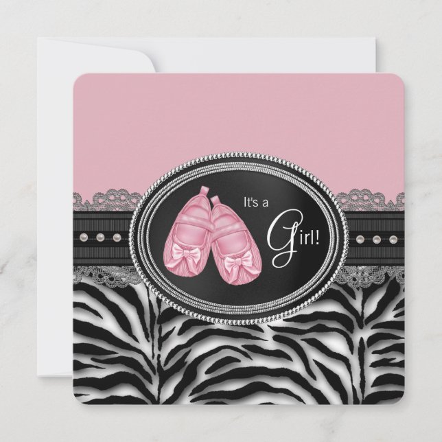 Invitación Chicas Fiesta de Bebé Cebra (Anverso)