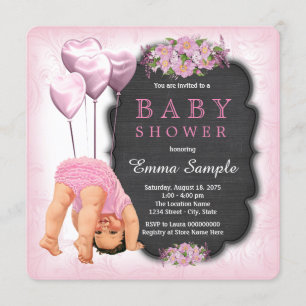 Invitación Chicas Fiesta de Bebé Tiza Rosa Fondo arriba