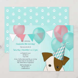 Invitación chicas fiesta de cumpleaños con tema de perro glob